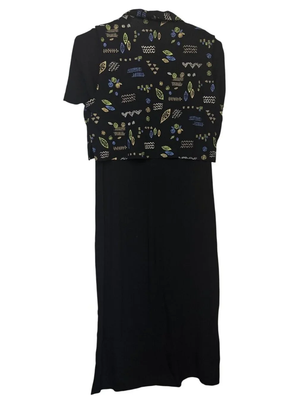 Notations Womens Black Midi Dress With Patterned Button Down Vest Size M - Picture 9 of 14